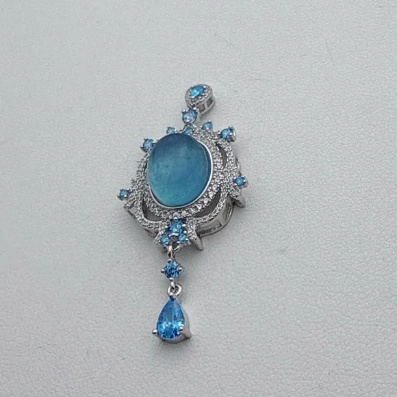 SGP19 S925 Stamped Aqua Marine Pendant - Picture 3 of 6